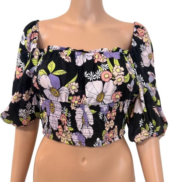 Afrm Waverly medium smocked floral puff sleeve cropped top TB 3037 - Picture 10 of 10